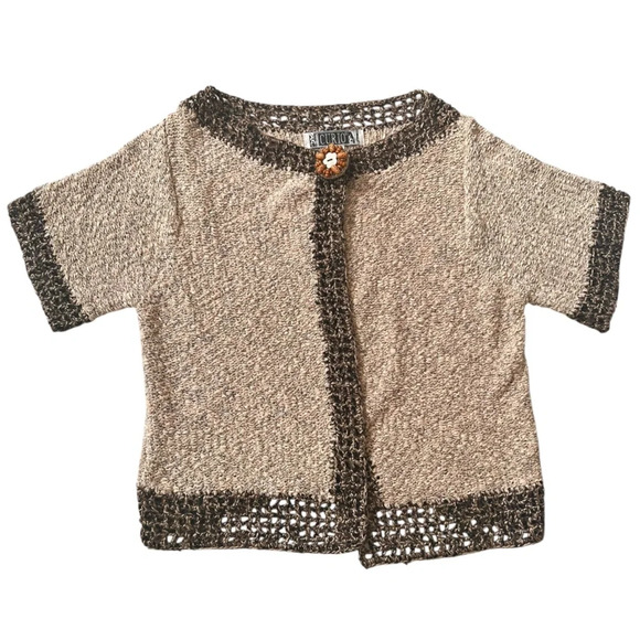 Curio Vintage Boucle Knit Brown Beige Cardigan Sweater - Picture 7 of 13